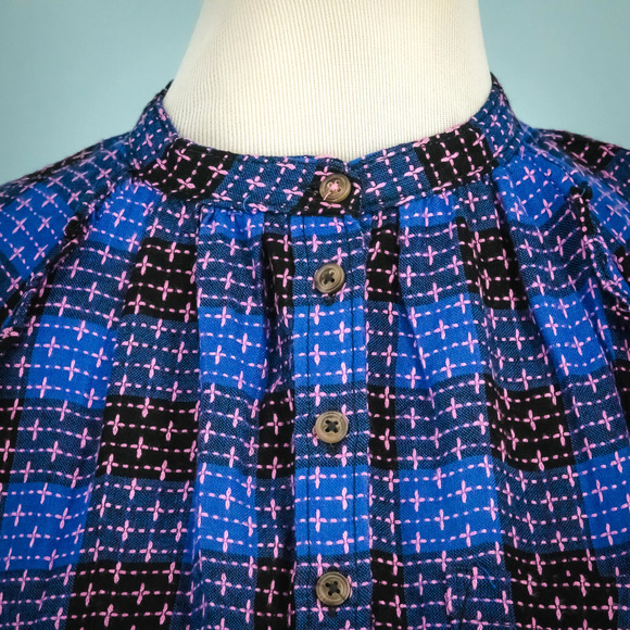 Pilcro Anthropologie Size XS Breezy Blue Plaid Button Long Sleeve Top Blouse - Picture 2 of 8